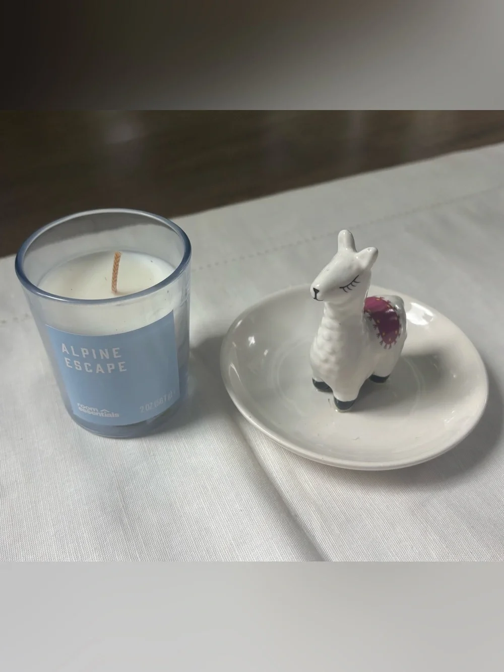 Alpine Escape Scented Candle - Blue & Llama Ring Jewelry Holder